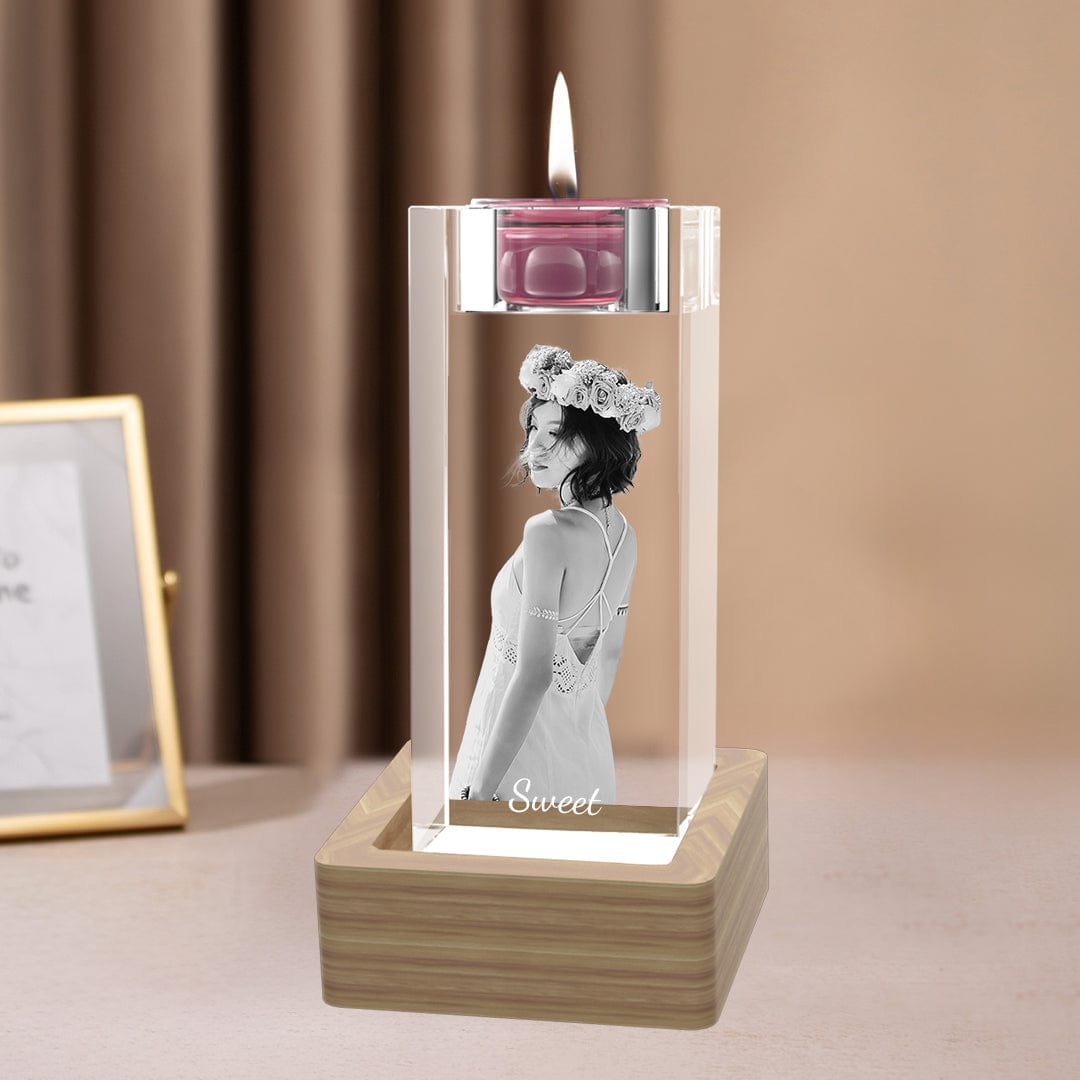 Personalised 3D crystal Candle holder, Unique gift with 3D photo in glass