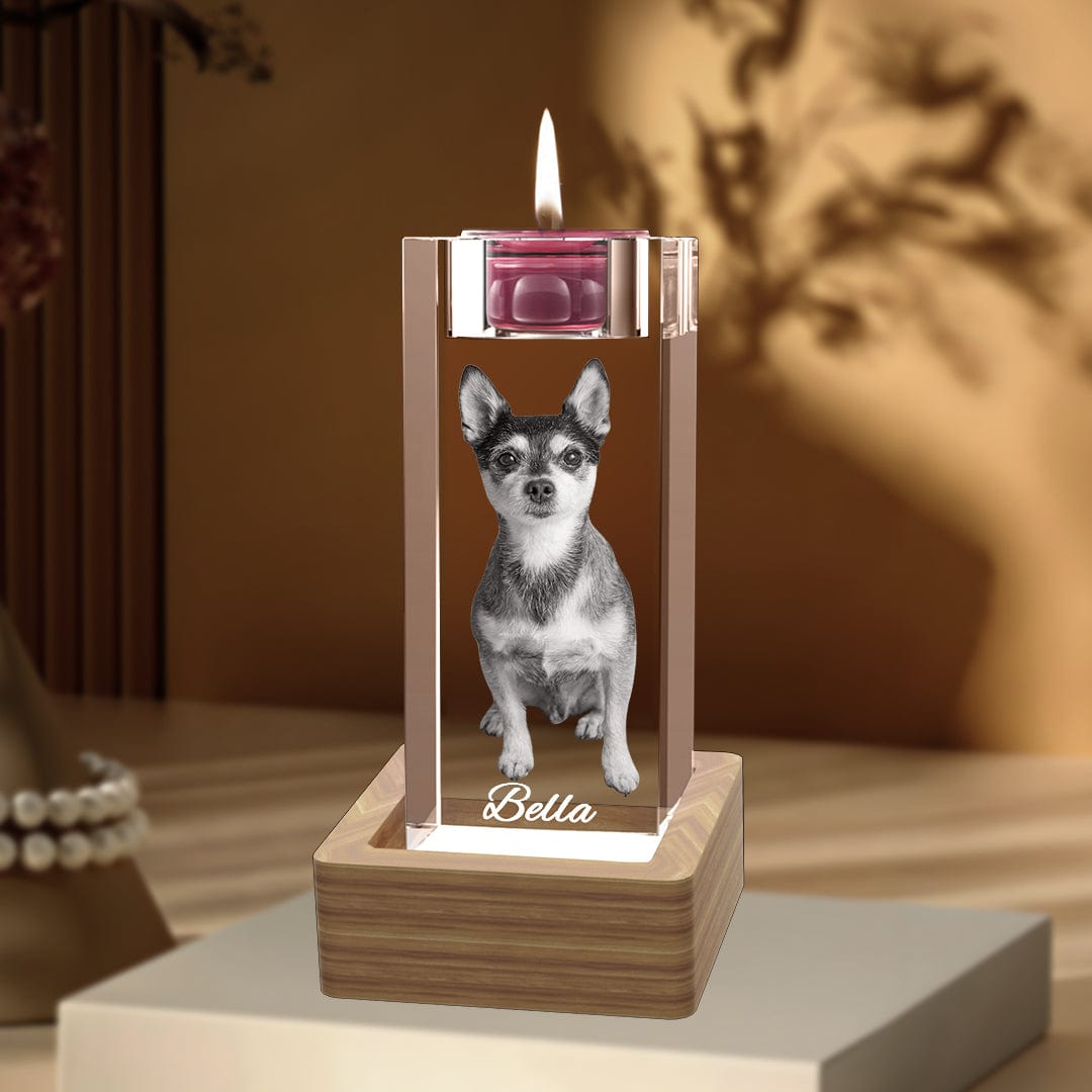 Personalised 3D crystal candle Holder, Unique photo gifts for pets