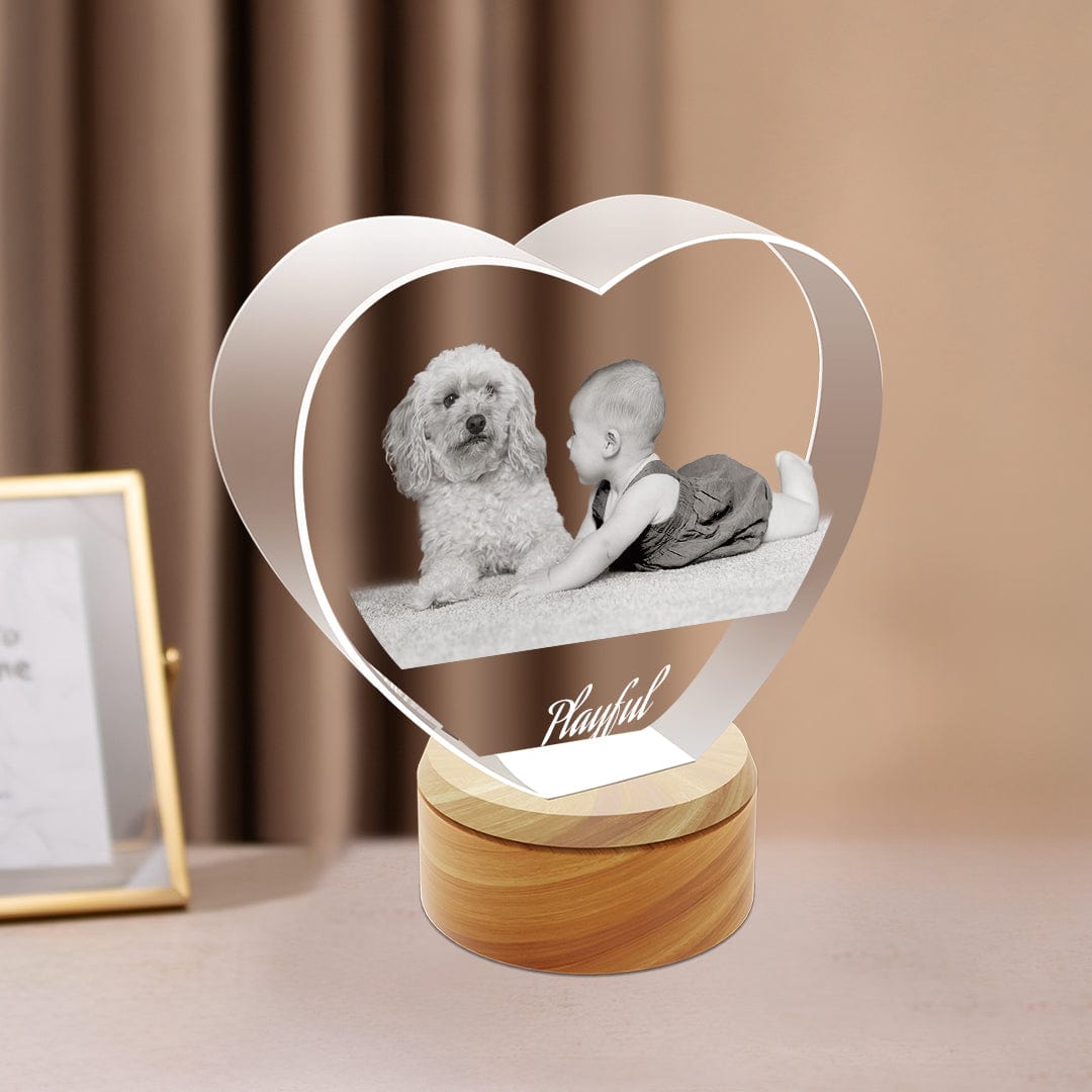 Personalised 3D crystal Heart photo frame, 3D image in crystal block