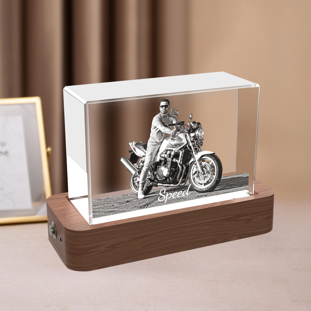 Personalised 3D cube crystal photo frame with custom laser engraving