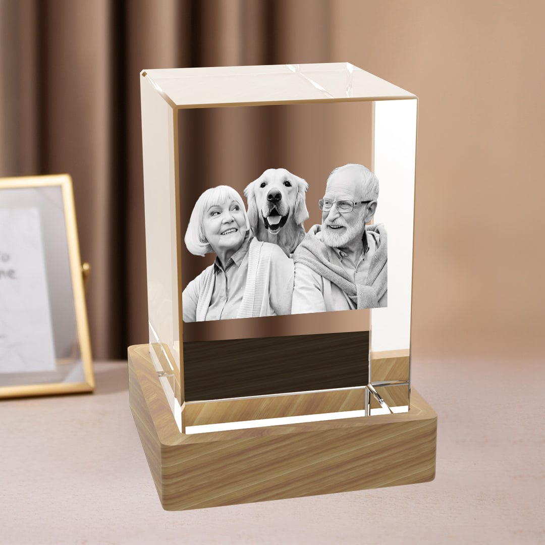 Personalised 3D crystal photo frame, Unique gift with 3D image in glass cube