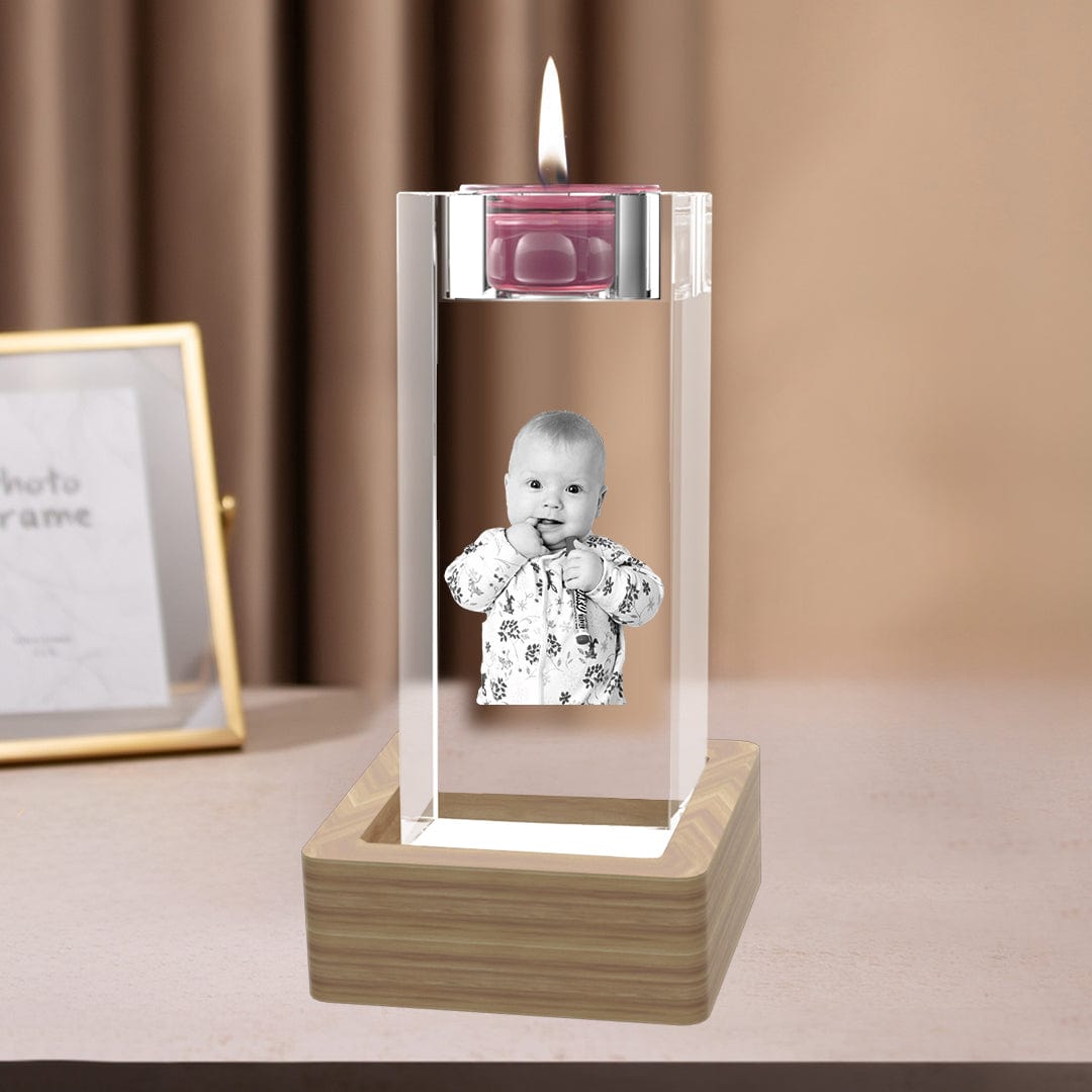 Personalised 3D Crystal Candle Holder photo gifts for Newborn Baby