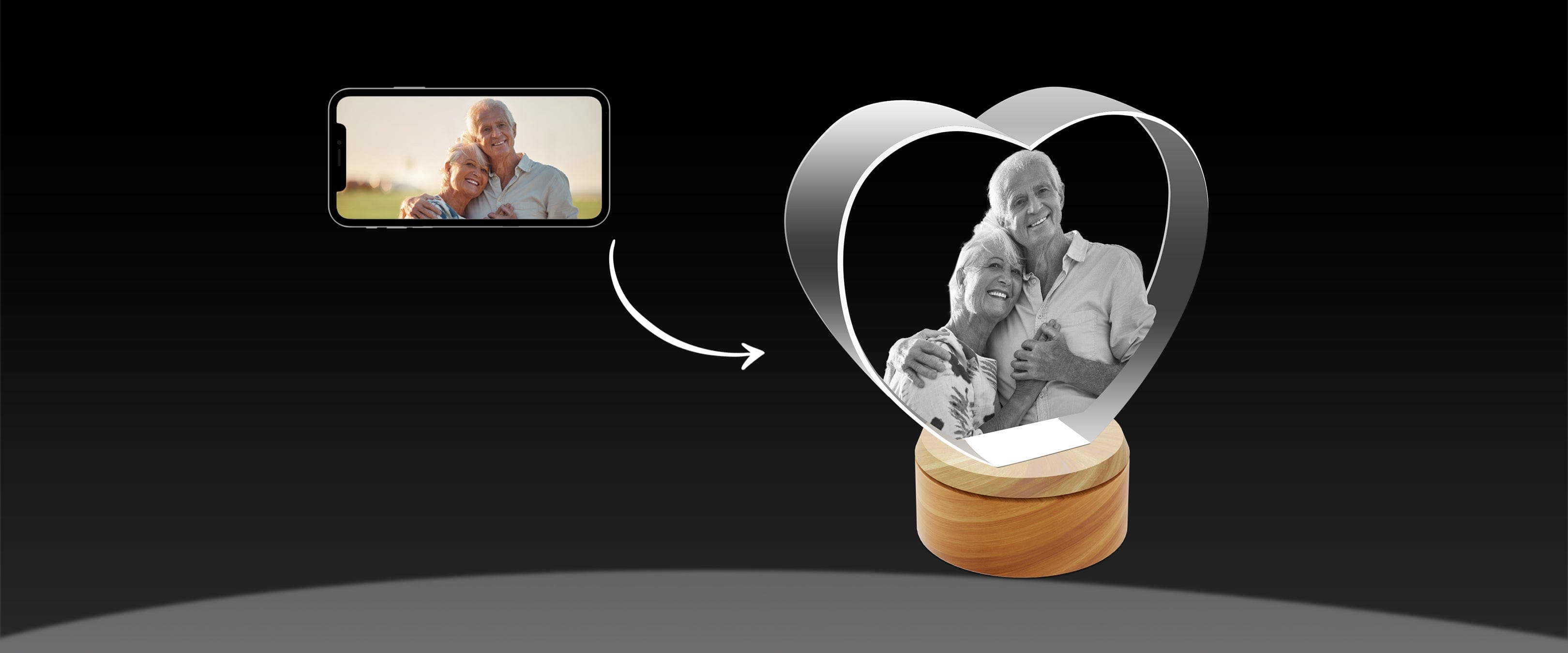 Unique 3D crystal heart photo frame, Laser engraved 3D image in glass