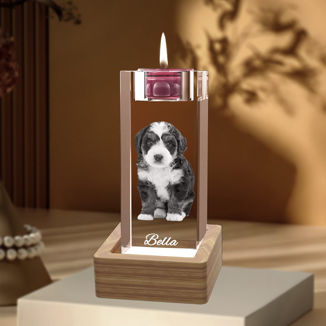 3D crystal candlestick gifts, Laser engraved 3D picture in crystal